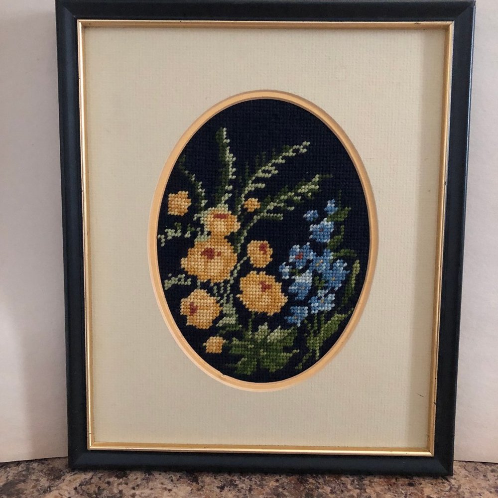 Eaton's picture department needlework yarn art embroidery flowers framed small